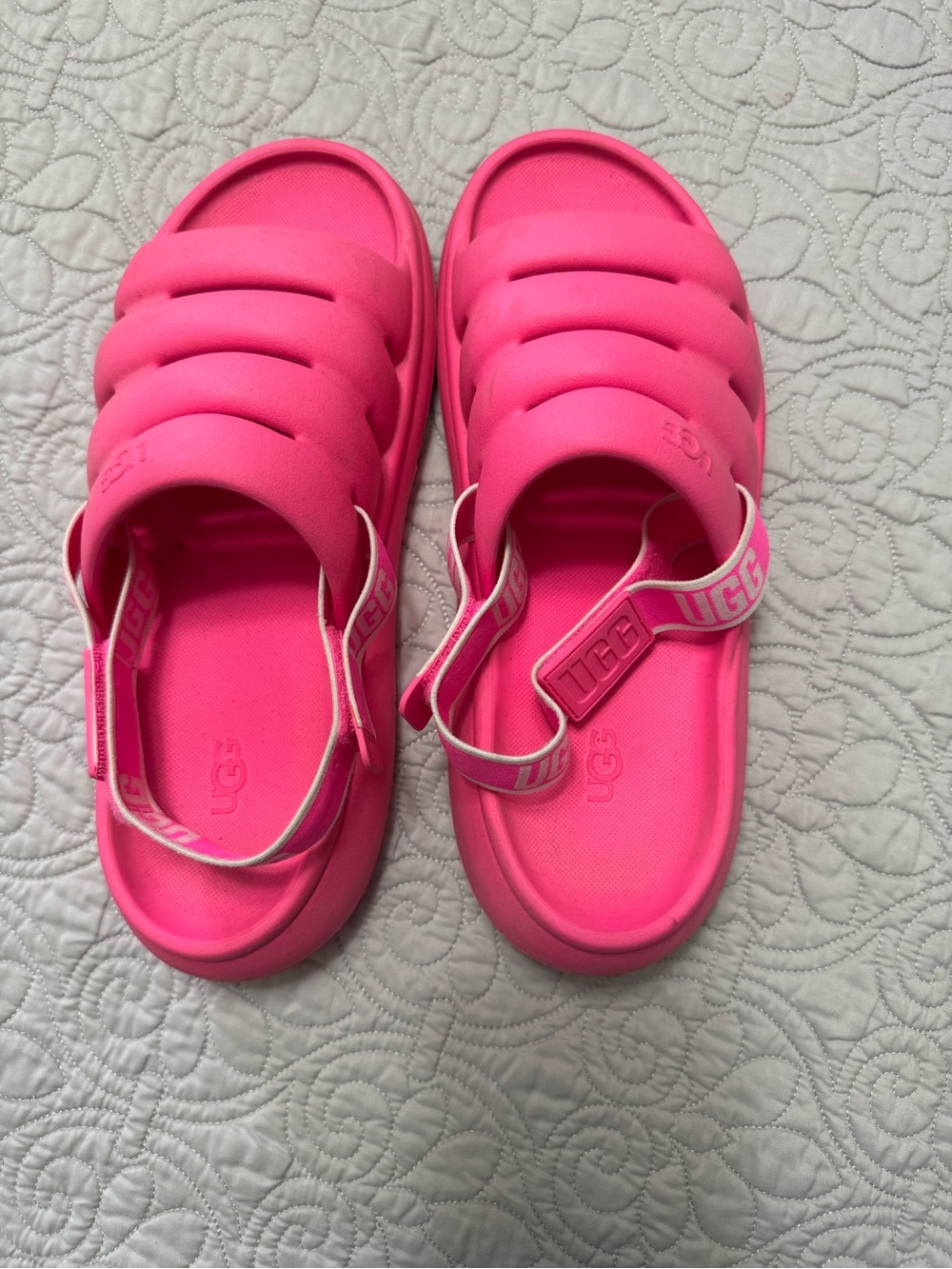 UGG Neon Pink Padded Foam Slide Sandals with Branded Heel Strap